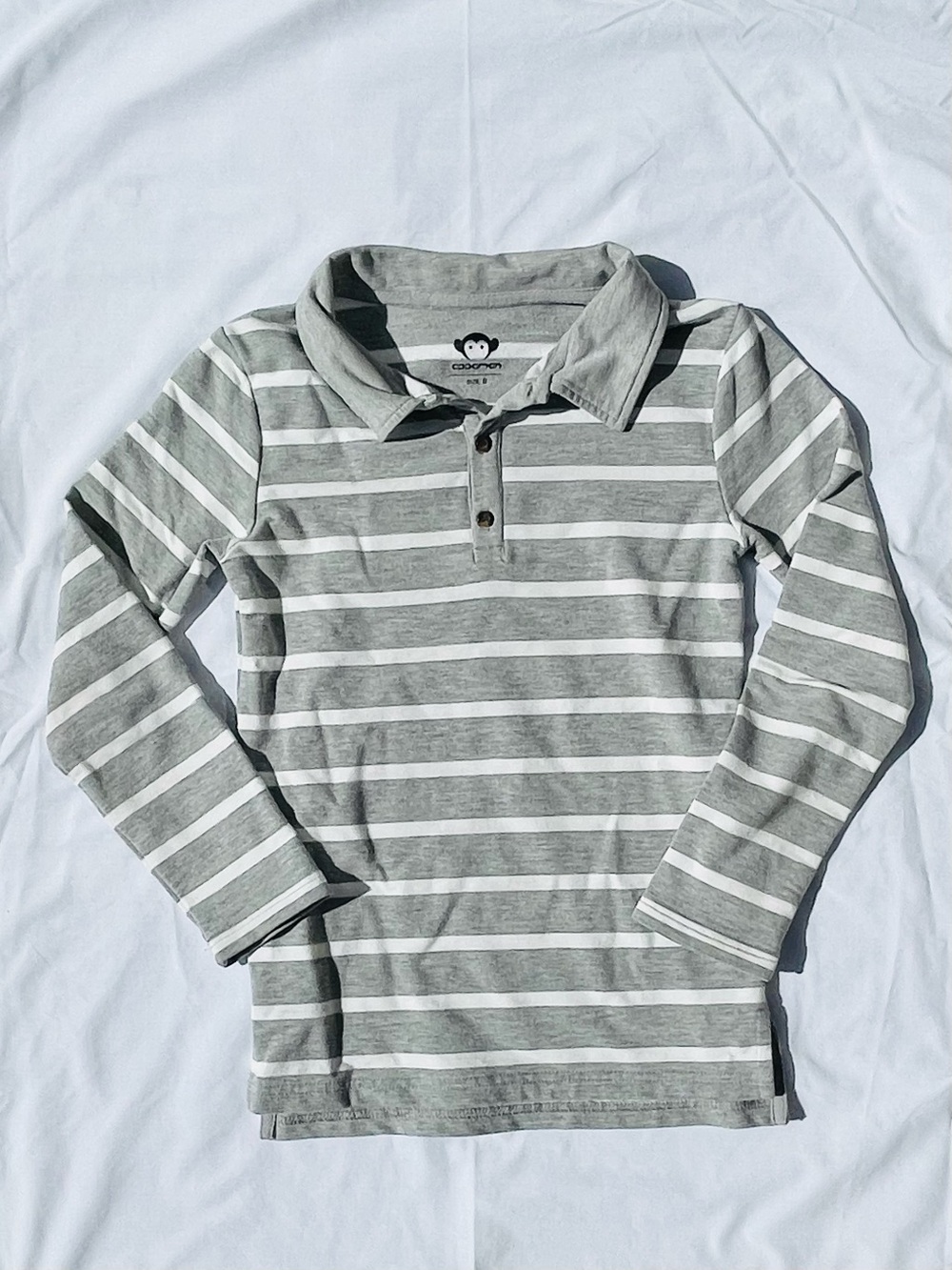 Appaman Boys Gray & White Striped Rugby, Size 8